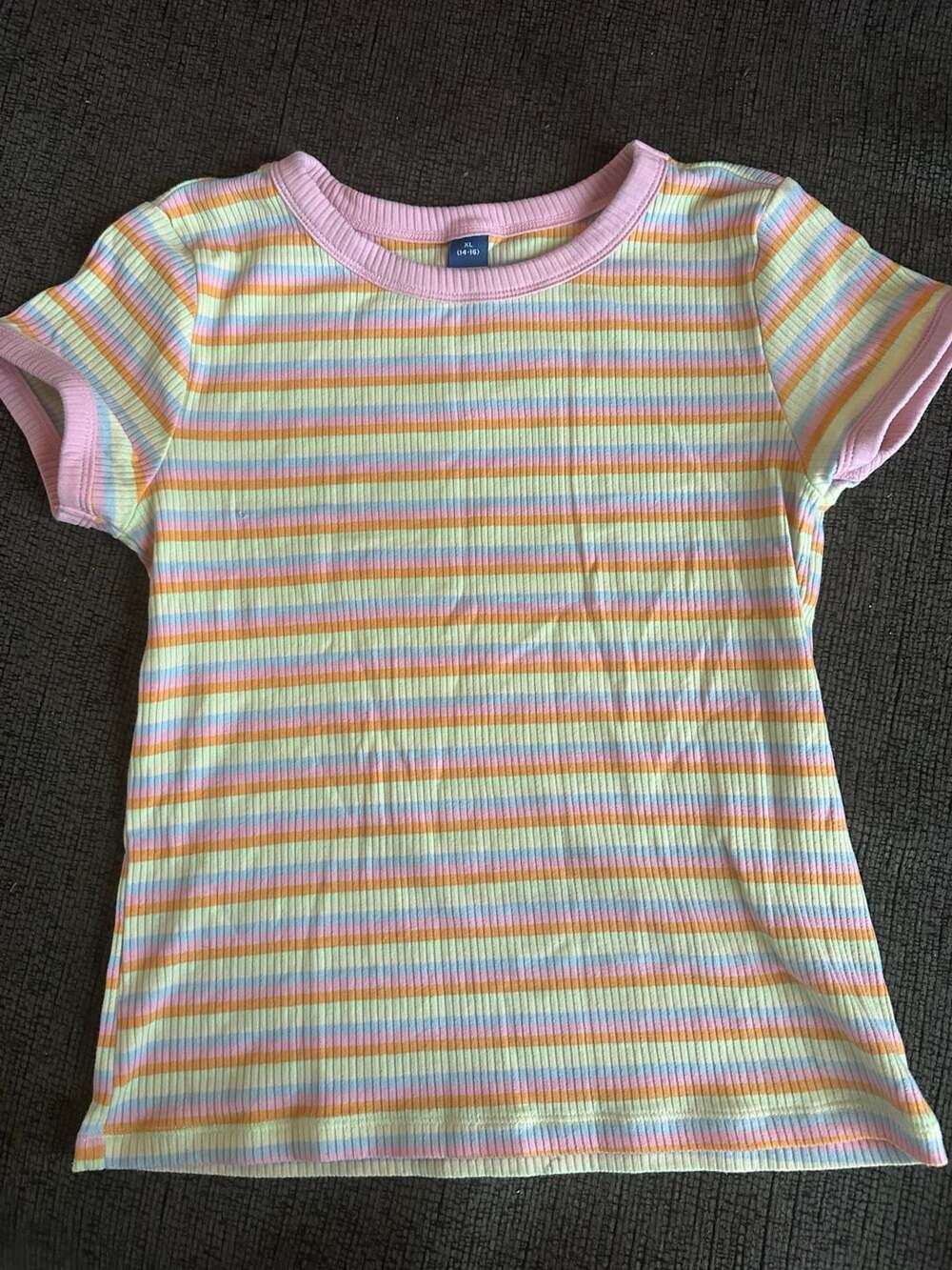 Old Navy Striped T-Shirt Size XL (14-16) Multi Pastel Ribbed Short Sleeve